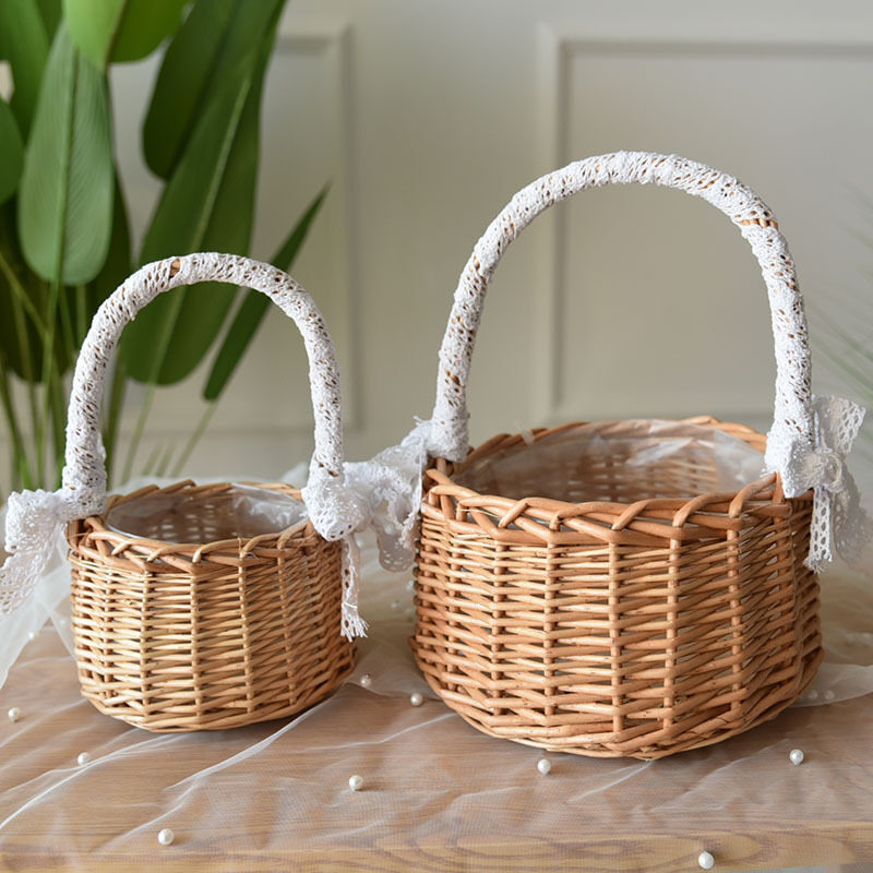 Hand-woven wicker woven hand-held shopping basket picnic basket - JR