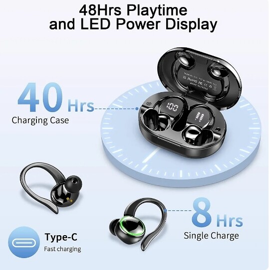 TWS Sports Earbuds Bluetooth 5.3 HIFI Bass Wireless Headphones LED Touch Hands-free Earphone Noise Cancelling Waterproof Headset