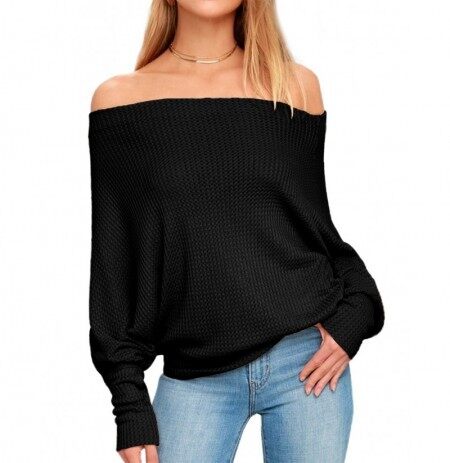 Women Off Shoulder Knit Sweaters Jumper Loose Pullover Tops