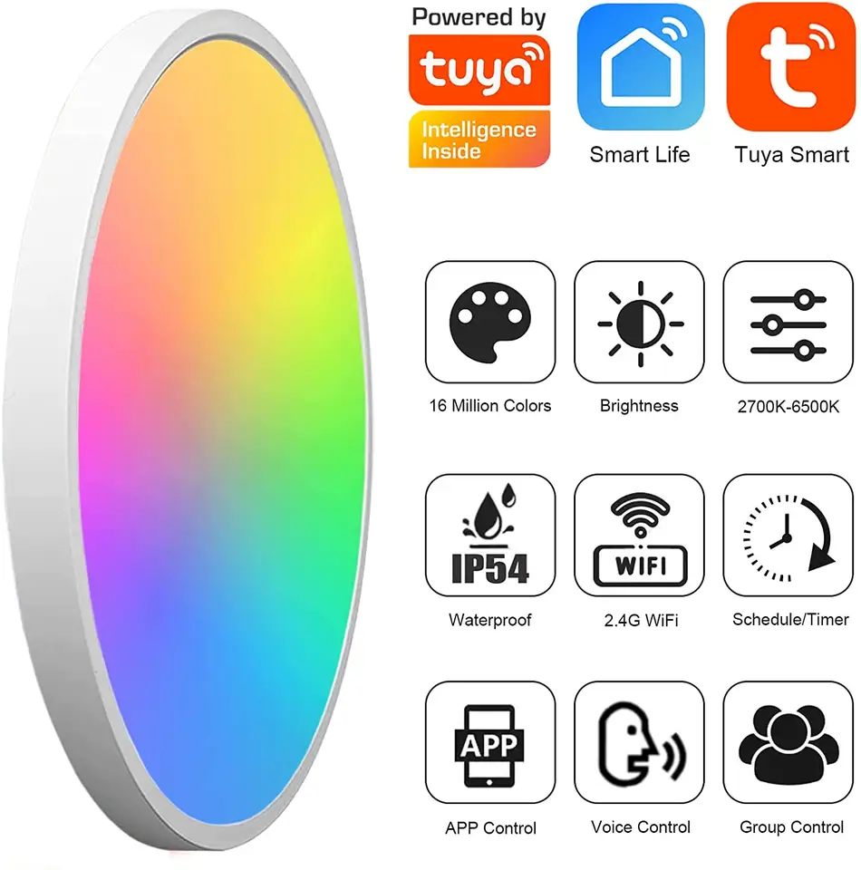 Tuya Dimmable Bedroom Ceiling Lamb 24W 36W Alexa Voice Control Ambient RGB Music Sync Smart WiFi Ceiling Light