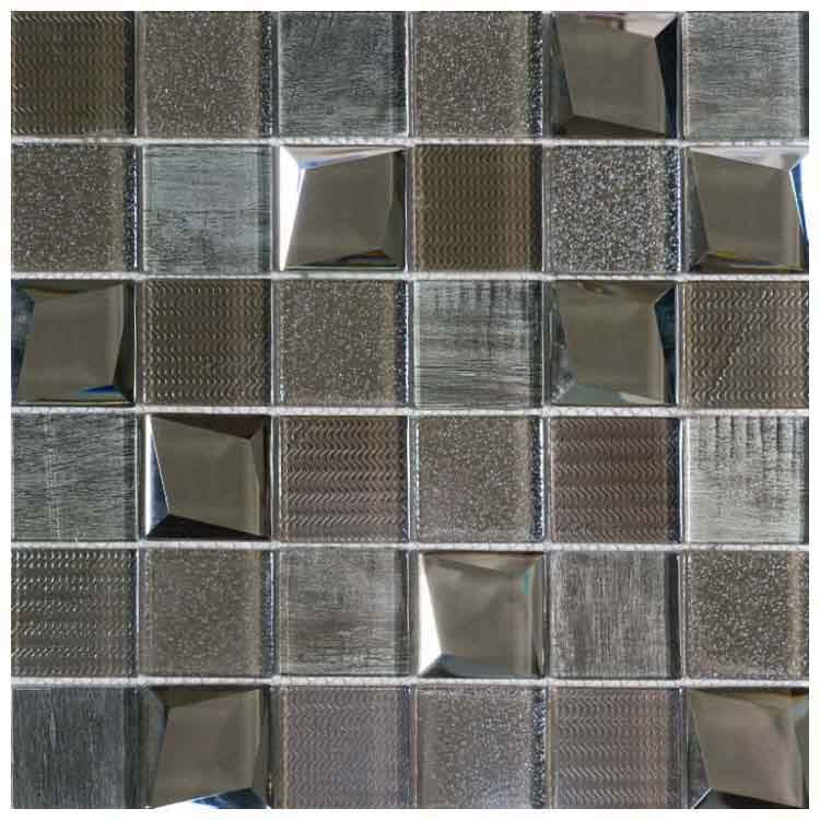 Dark Grey Polished Glass Mosaic Tile