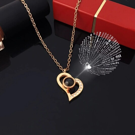 Projection Necklace Set With Rose Gift Box 100 Languages I Love You Heart Pendant Jewelry 2023 Hot Sale Accessories Dropshipping