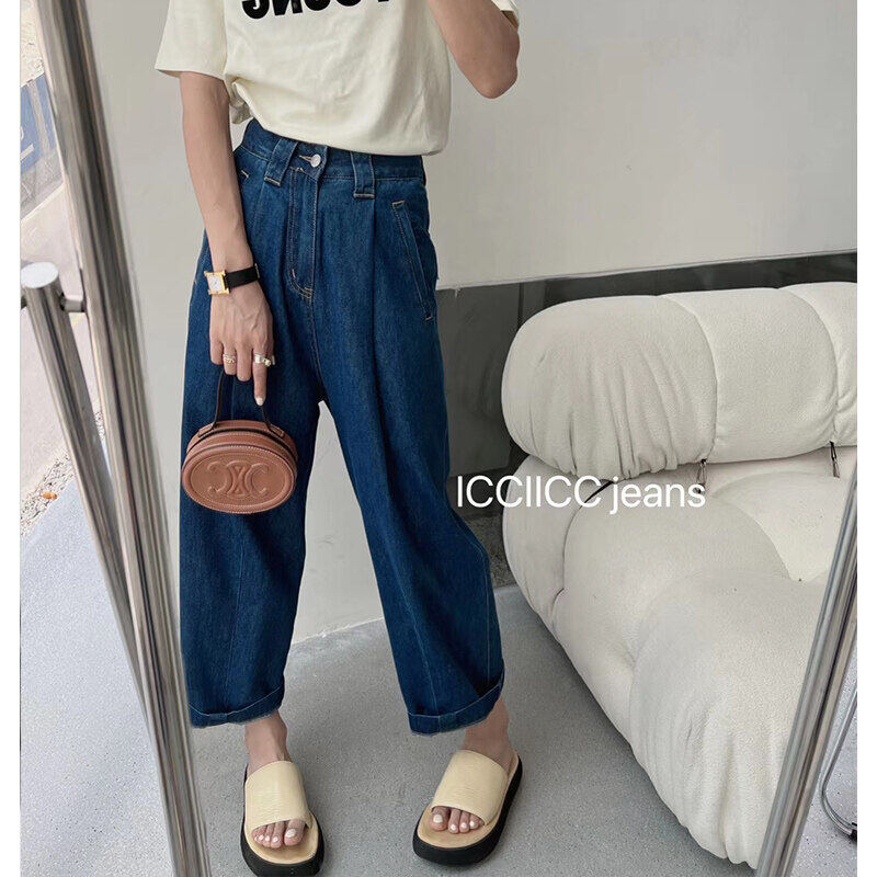 mm Spring cropped pants Vintage granny jeans Women's summer high-waisted straight leg baggy wide leg banana pants