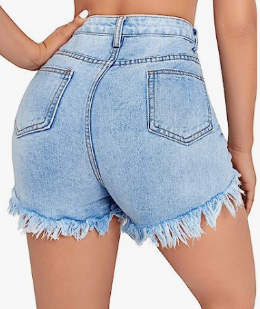 Blue jeans shorts women 2023 new summer loose vintage small man high waisted A-line thin five point pants