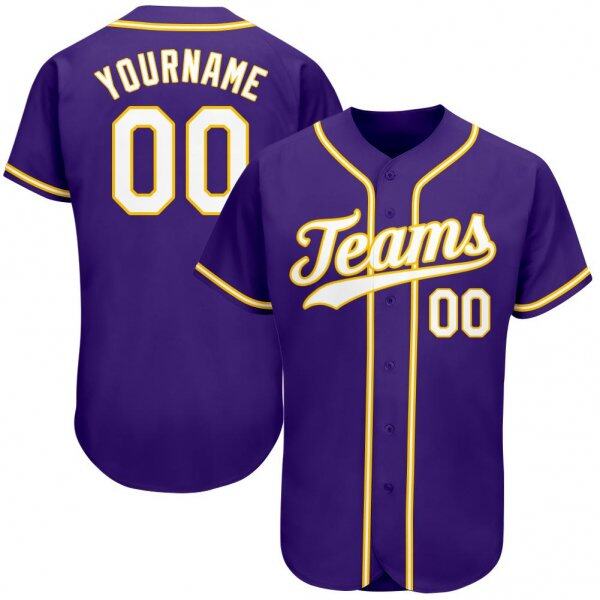 Custom Purple White-Gold Authentic Baseball Jersey Men's Size:M