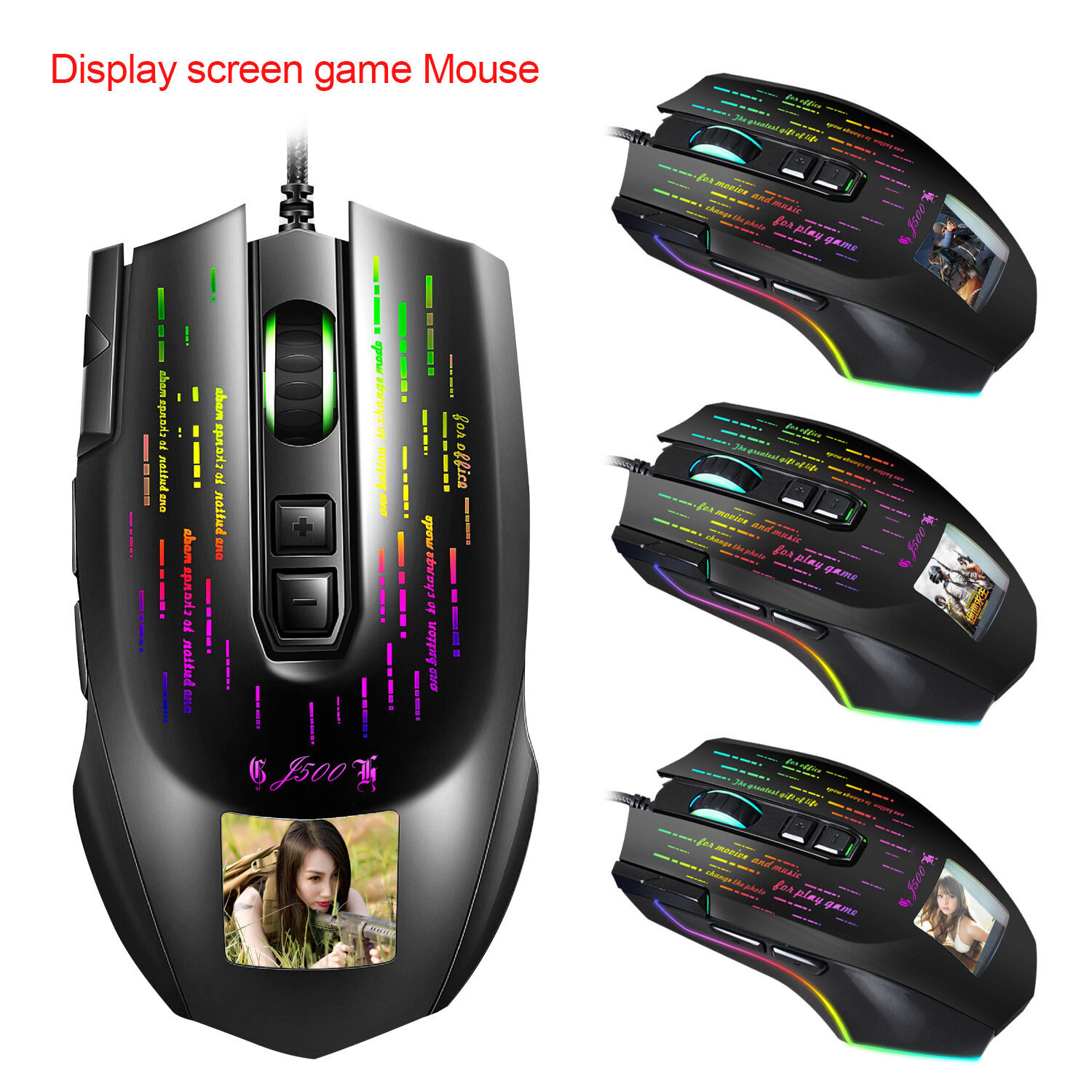 New J500 display game macro mouse multi-language driver can be freely set image and brand