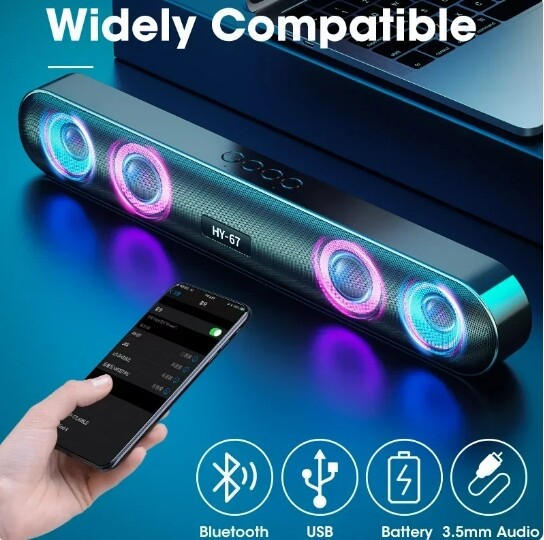 Home Wireless Bluetooth Computer Speakers RGB Colorful Light 6D Surround Stereo Cinema Subwoofer Sound Bully Insert Card Speaker