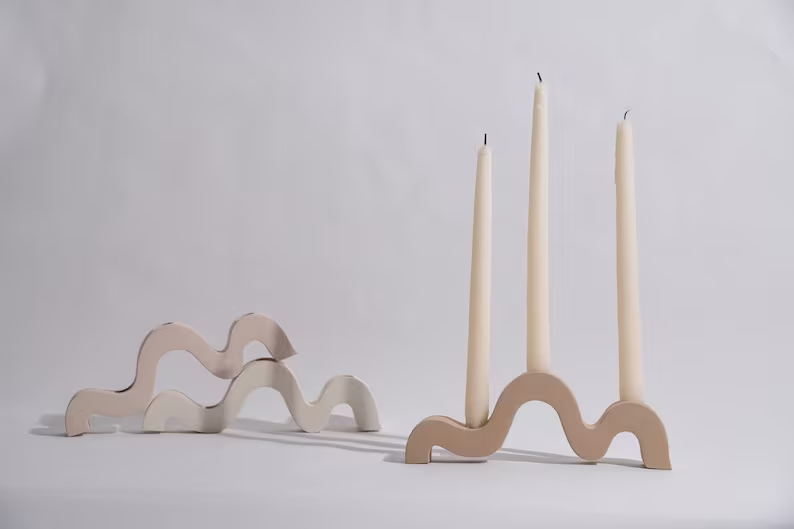 Concrete Wiggle Tapered Candle Stick Holder, Unique and Handmade Decorative  Dining Table Candle Stick Holder, Minimalistic Nordic Design 