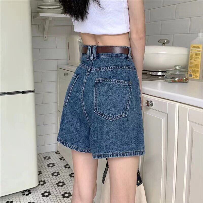 Blue jeans shorts women 2023 new summer loose vintage small man high waisted A-line thin five point pants