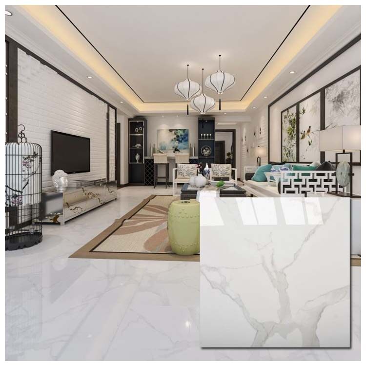 White Polished Ceramic Floor Tile