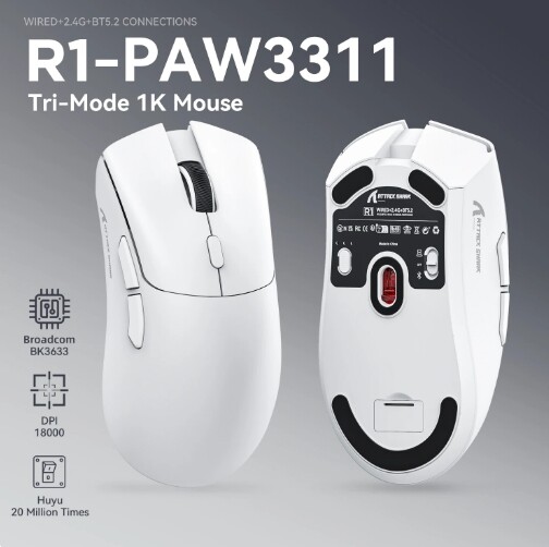 Attack Shark R1 Bluetooth Mouse,18000dpi,1000Hz,PAW3311,Tri-mode Connection, Macro Gaming Mouse