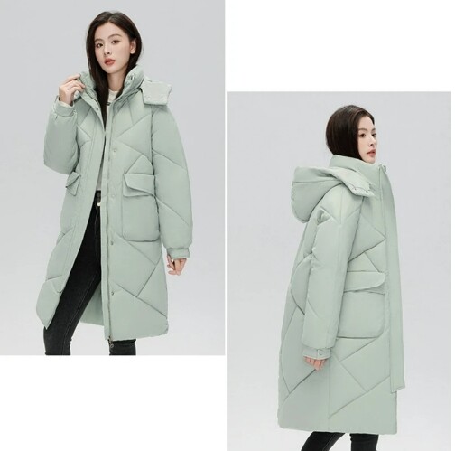 Womens Winter Warm Zipper Up Down Jackets Middle Length Detachable Hooded Coat