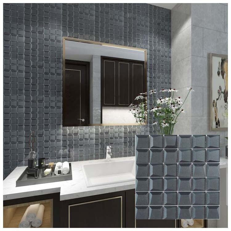 Black Polished Glass Mosaic Tile