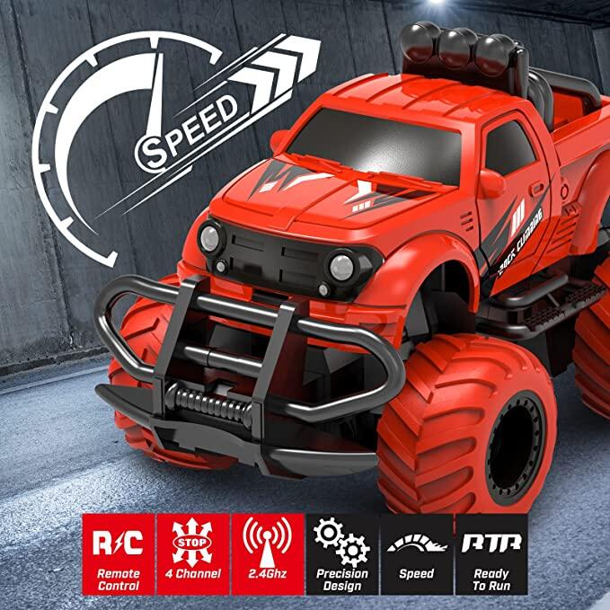  Vaiyer RC Rechargeable, Remote Control Stunt Car for Kids w/  2-in-1 Interchangeable Toy Bubble Blaster and Water Gun Tops, Rock Crawler  Off Road Vehicle w/ 360 Degree Movement (Orange) : Toys